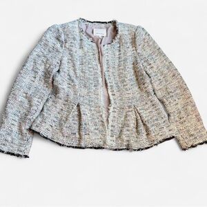 Rebecca Taylor Easter/ Spring Tweed Peplum Jacket Cream Fringe Trim Size 8